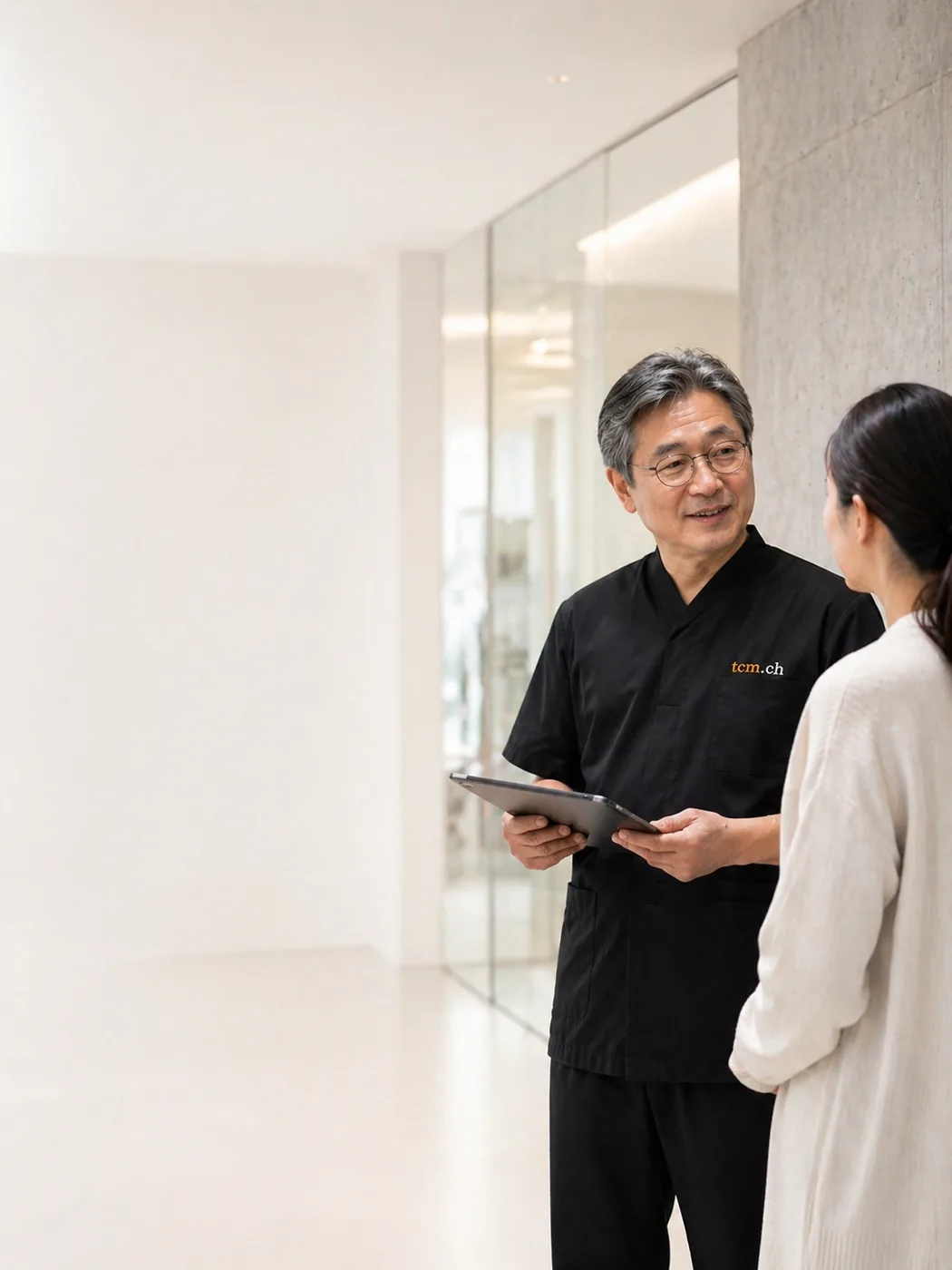 A TCM.ch therapist in conversation with a patient