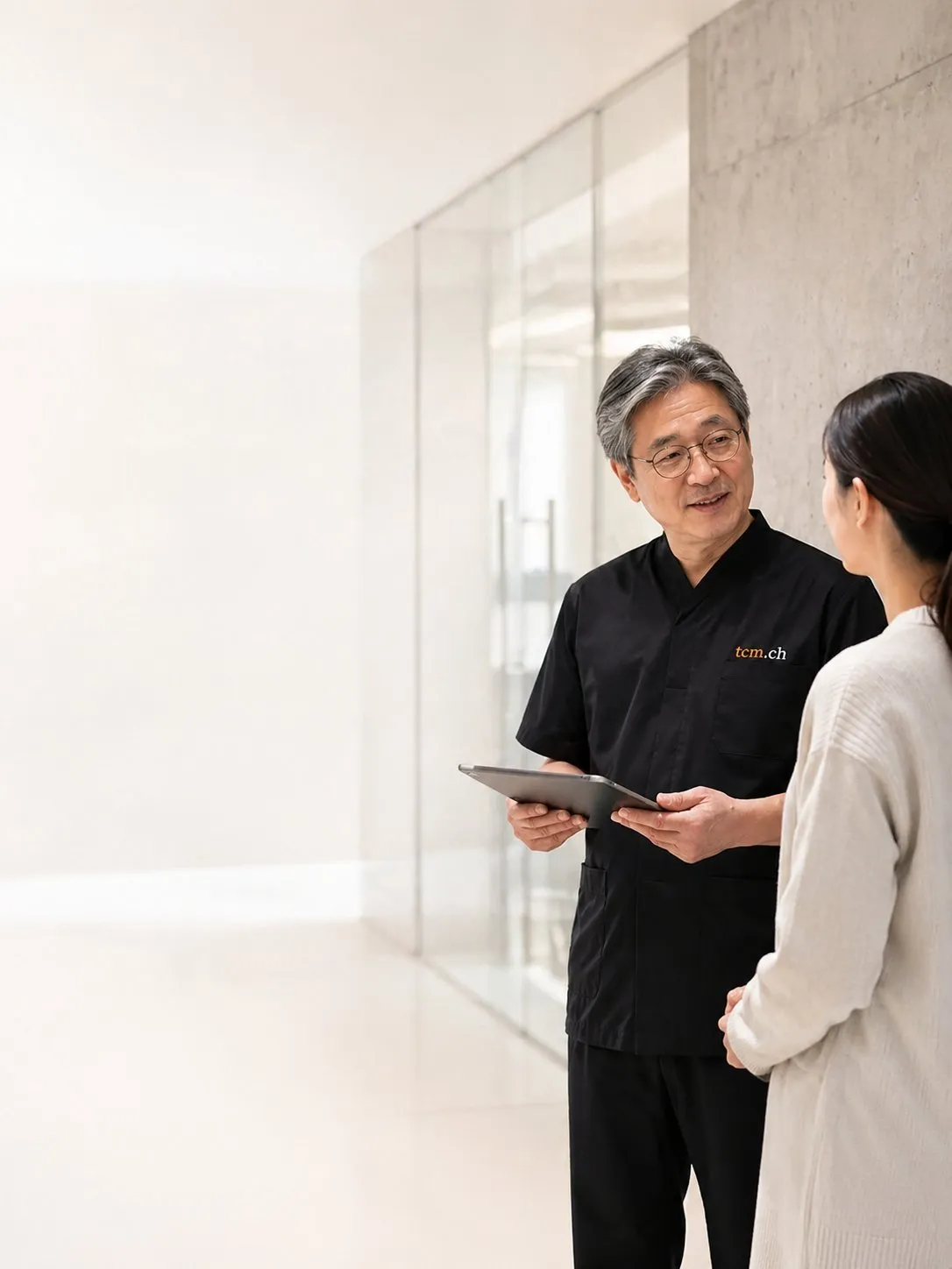 A TCM.ch practitioner in conversation with a patient